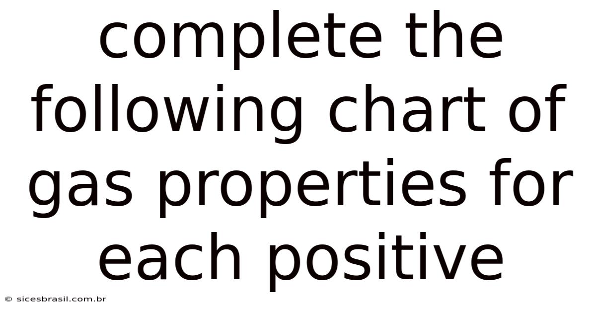 Complete The Following Chart Of Gas Properties For Each Positive
