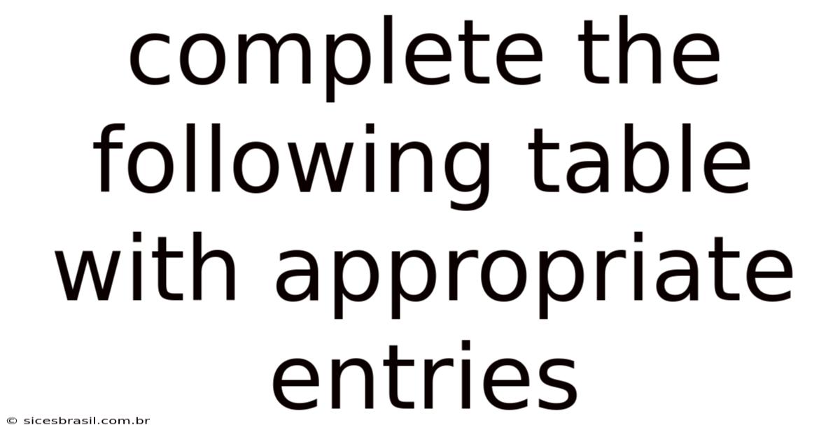 Complete The Following Table With Appropriate Entries